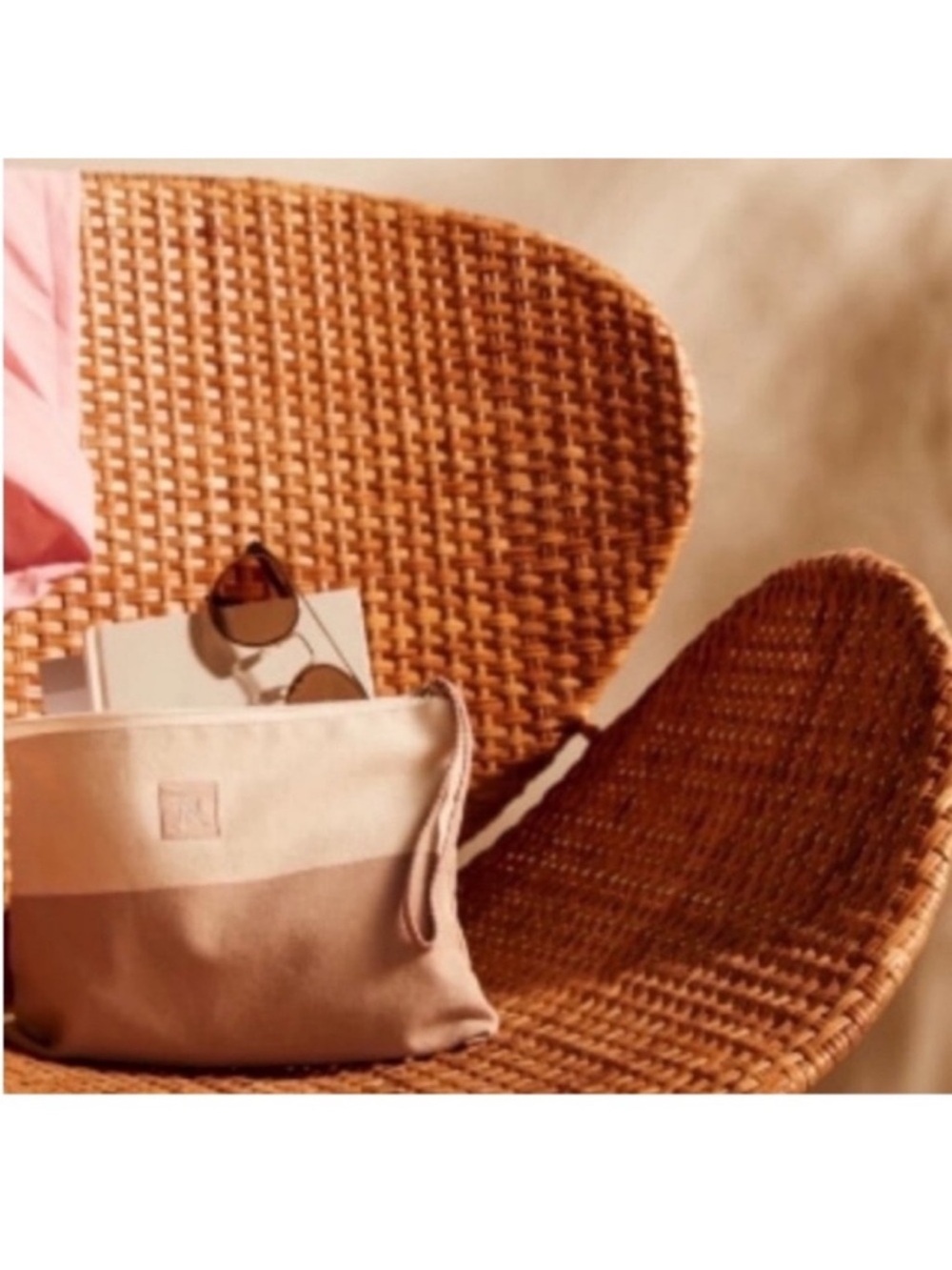 Nespresso Two Tone Beige Canvas Cosmetic Toiletry Bag NWOT